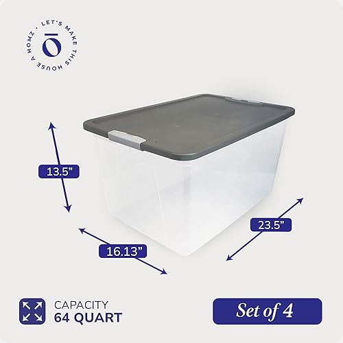 Vista 31 de HOMZ Paquete de 8 contenedores organizadores de almacenamiento de plástico transparente, 15 cuartos de galón, color gris, cajas apilables para Tapa