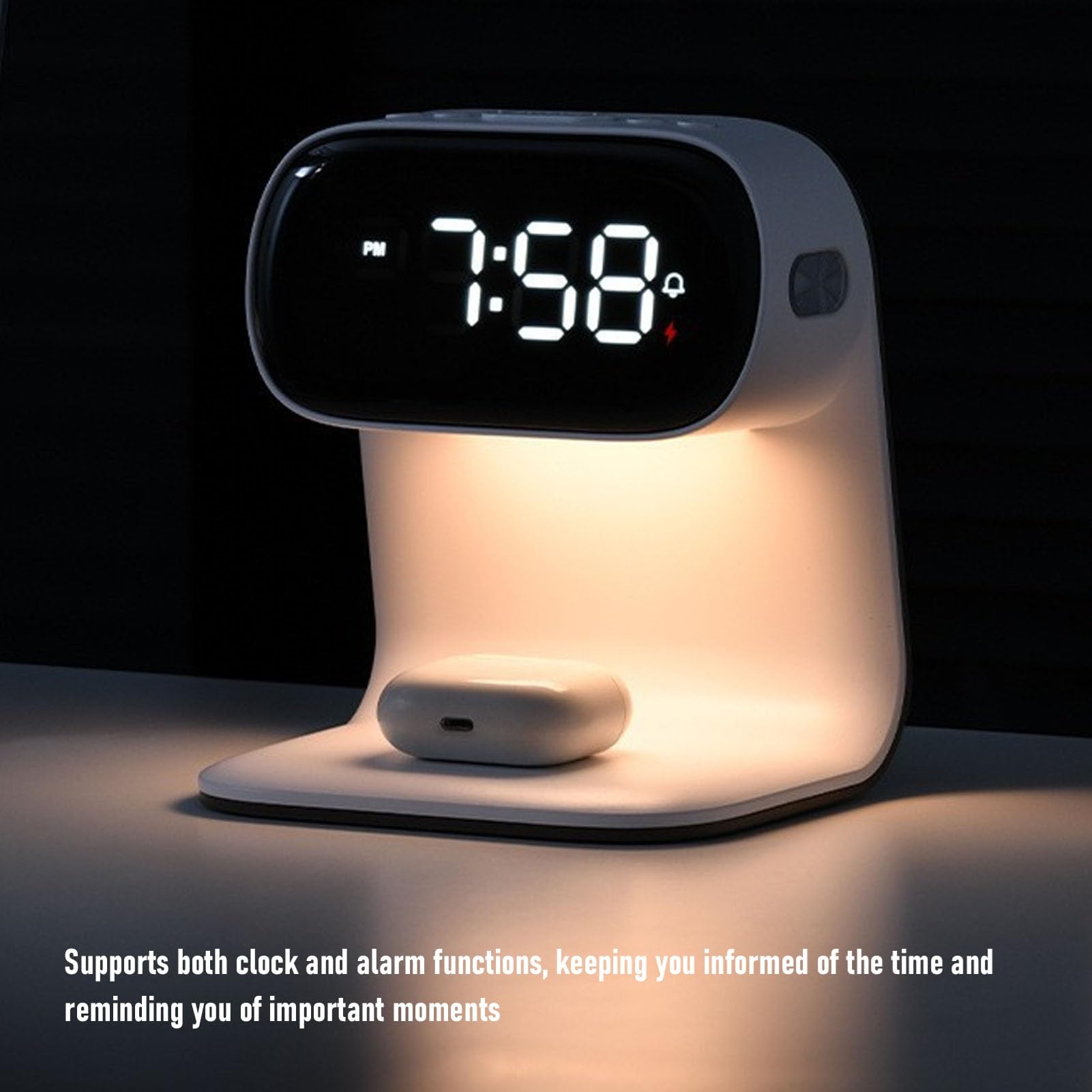 Stazione di Ricarica Wireless con Orologio Sveglia Digitale da 15 W Touch Smart Lamp Luce Notturna a 3 Colori per Camera da Letto dei Padri, Plastica