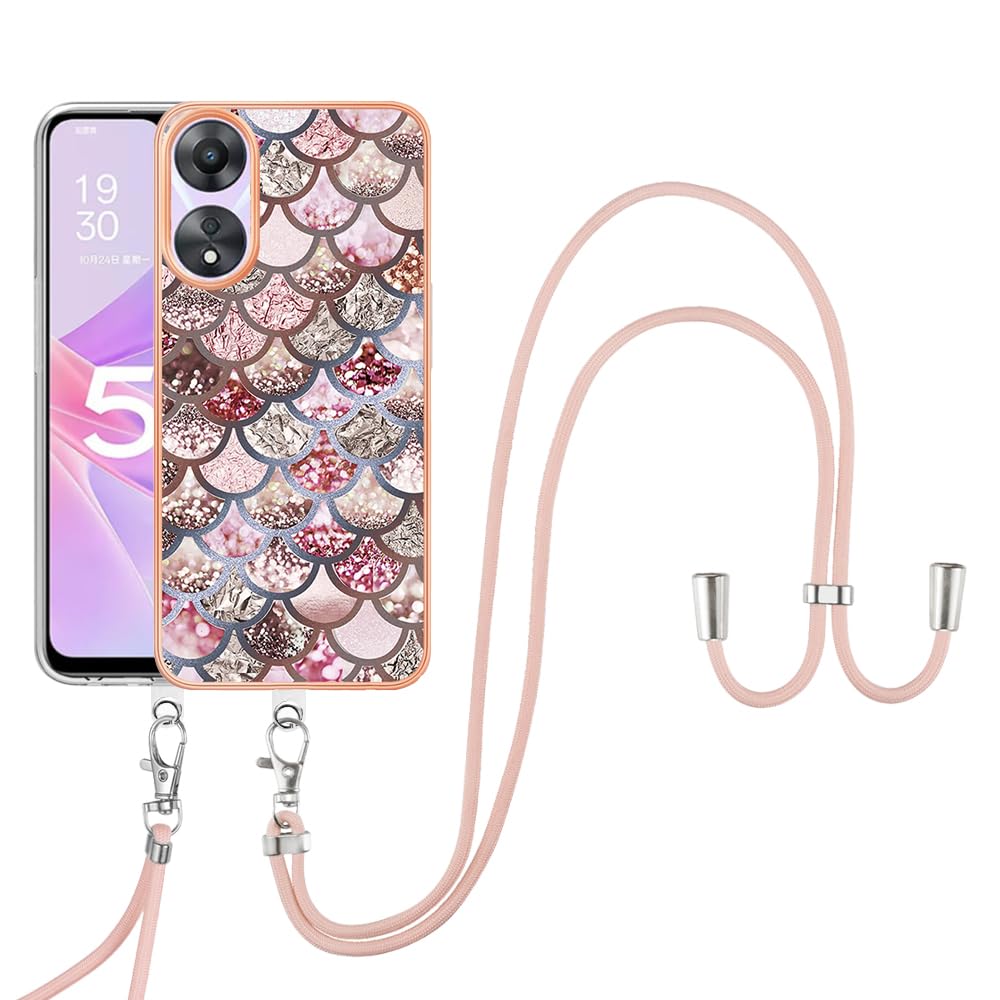 Funda Transparente Con Cordón Ajustable Para OPPO A78 5G – Carcasa De TPU Suave Y Cordón De 1,5 M, Color Rosa Oro, Ideal Para Viajes Y Conciertos