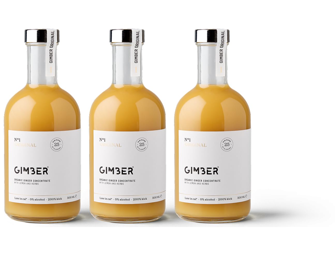 Gimber BIO Ingwerkonzentrat, 100% natürlich & vegan, Premium Ingwer essenz | N°1 3x500 ml Original | Biologisches Ingwerkonzentrat, alkoholfreie Ingweressenz mit Zitronenthymian, veganes Konzentrat