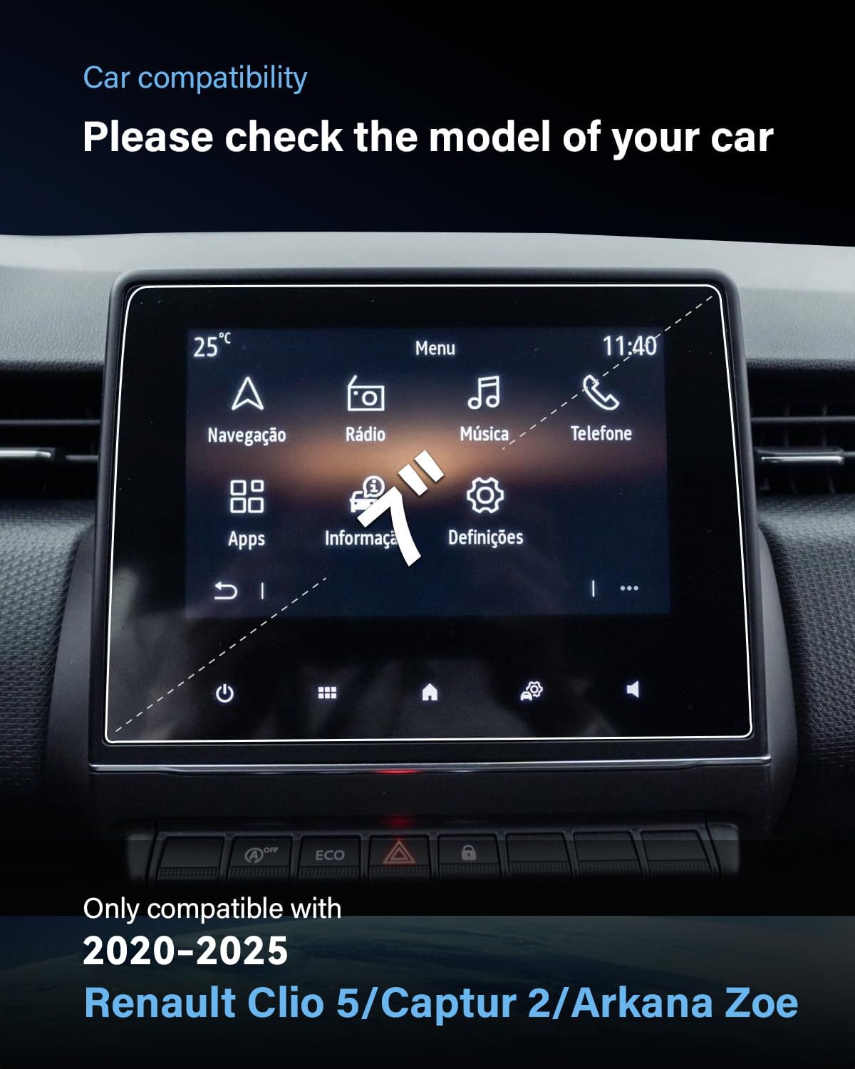 7" pellicola navigazione protezione schermo per Renaul-t Clio 5 Captur 2 Arkana Zoe 2020-2024 2025, nano film accessorio per Clio 5, 6H antigraffio, anti impronta digitale - 2