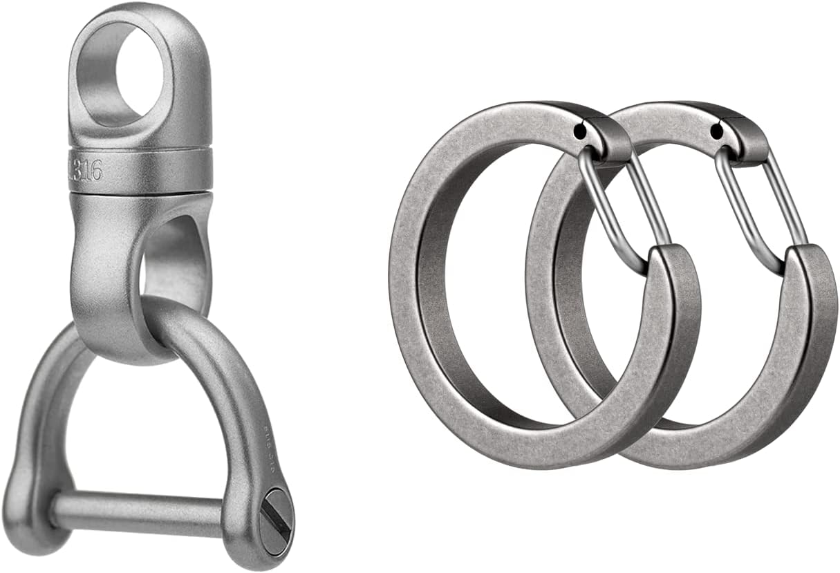 Swivel Key Chain Ring+Titanium Carabiner Keychain Clip