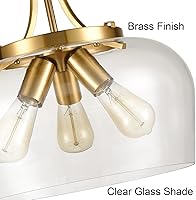 Vista 6 de Modern Gold Pendant Light Mid Century 3-Light Clear Glass Pendant Lighting with Adjustable Chain Hardwired Brass Glass Pendant Lights Kitchen Island