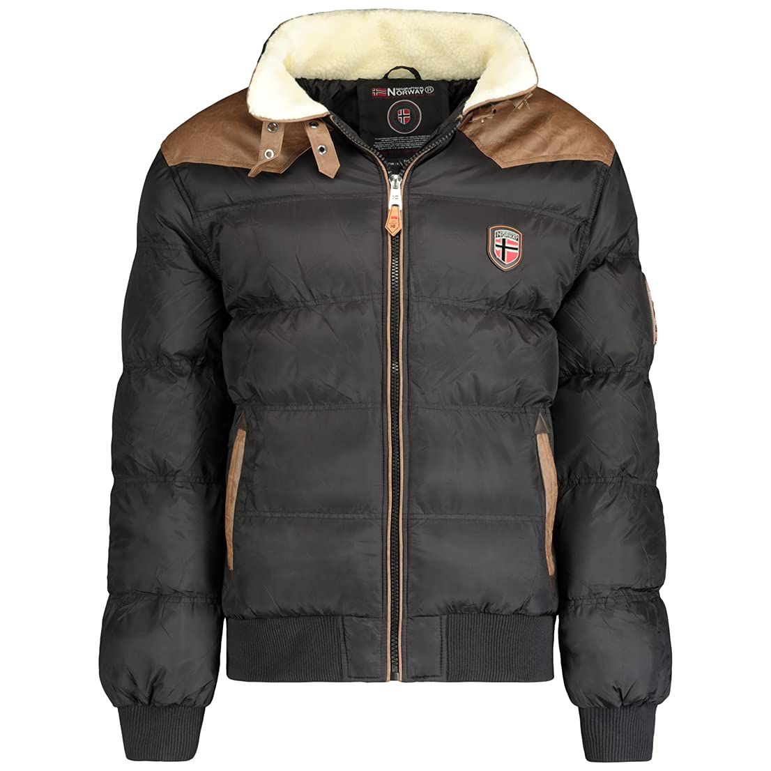 Geographical Norway Men's Black Abramovitch - Warm Coat Fur Seasons Autumn Winter Spring - Comfortable Jacket Long Sleeve Windproof Parka Style - ( 3XL)