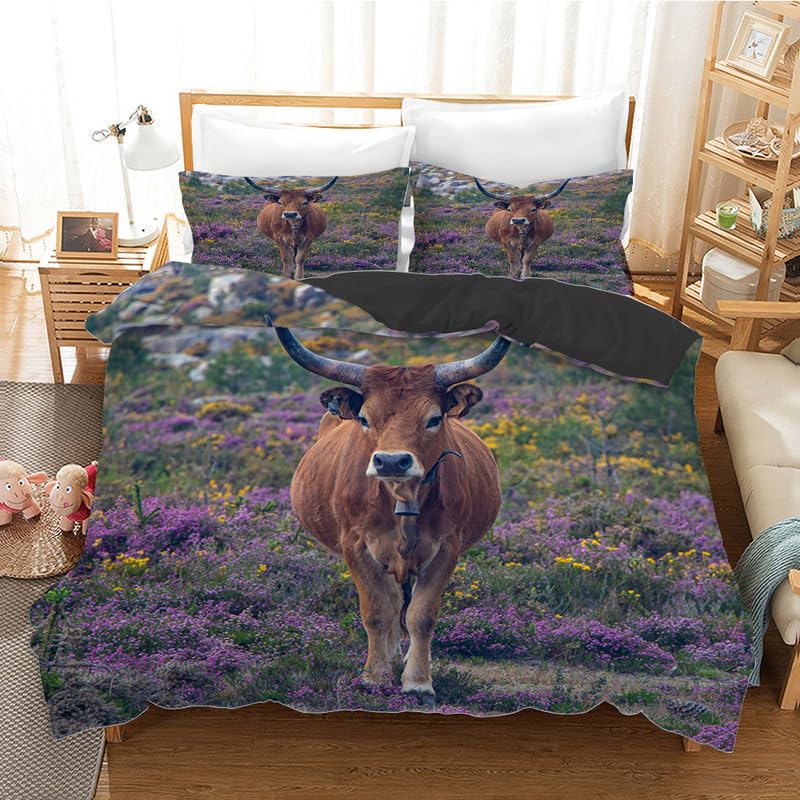 Housse de couette 140x200 microfibre avec 2 taies d'oreiller 65x65 motif Yak impression 3D