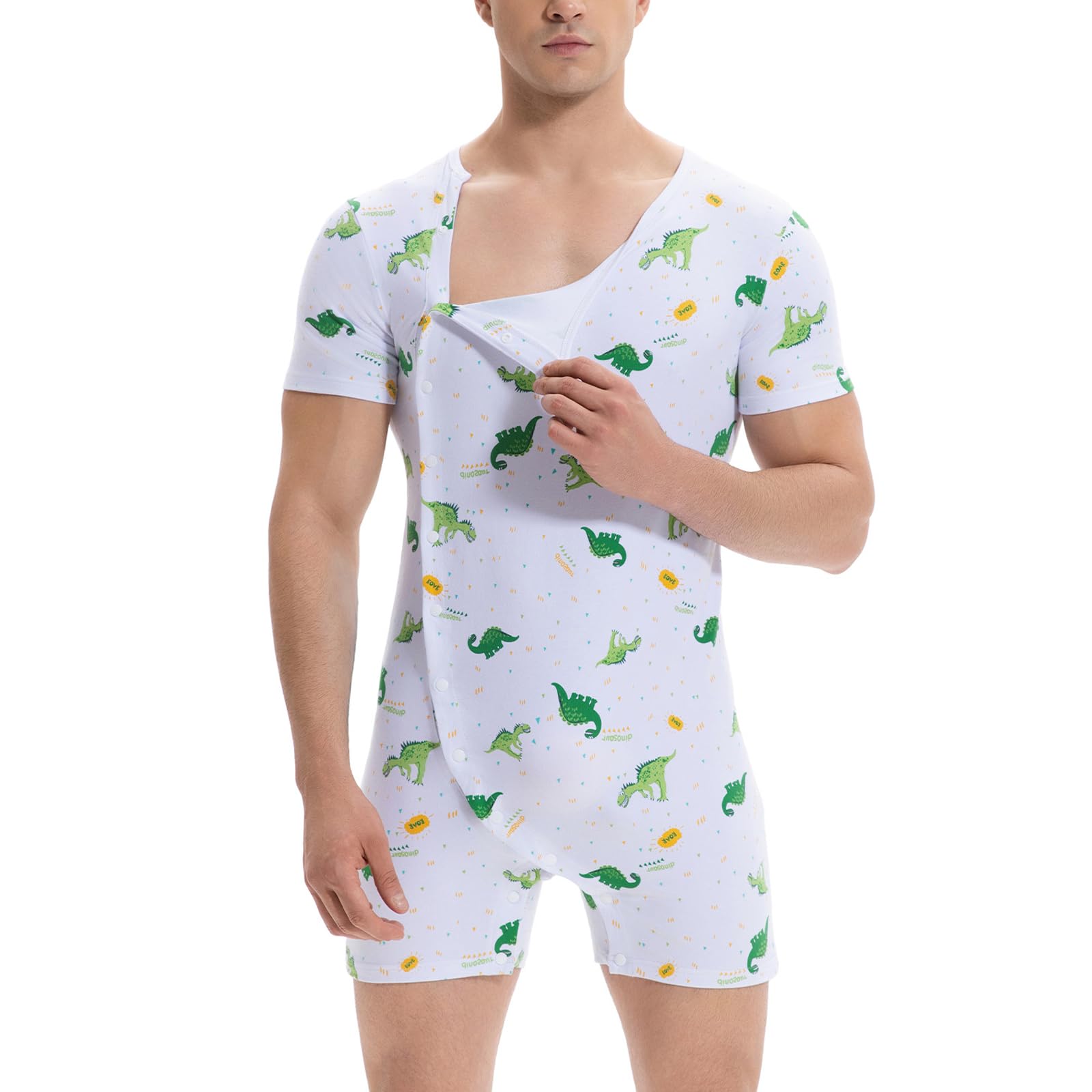 Landofgenie Onesie für Männer One Piece Pyjamas Pyjama mit kurzen Ärmeln Koala Volldruck