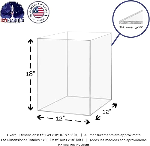 Miniatura 6 de Caja de exhibición de acrílico transparente de 12 x 12 x 18 pulgadas con un lado abierto sin tapa, versátil y alto Lucite para productos al por