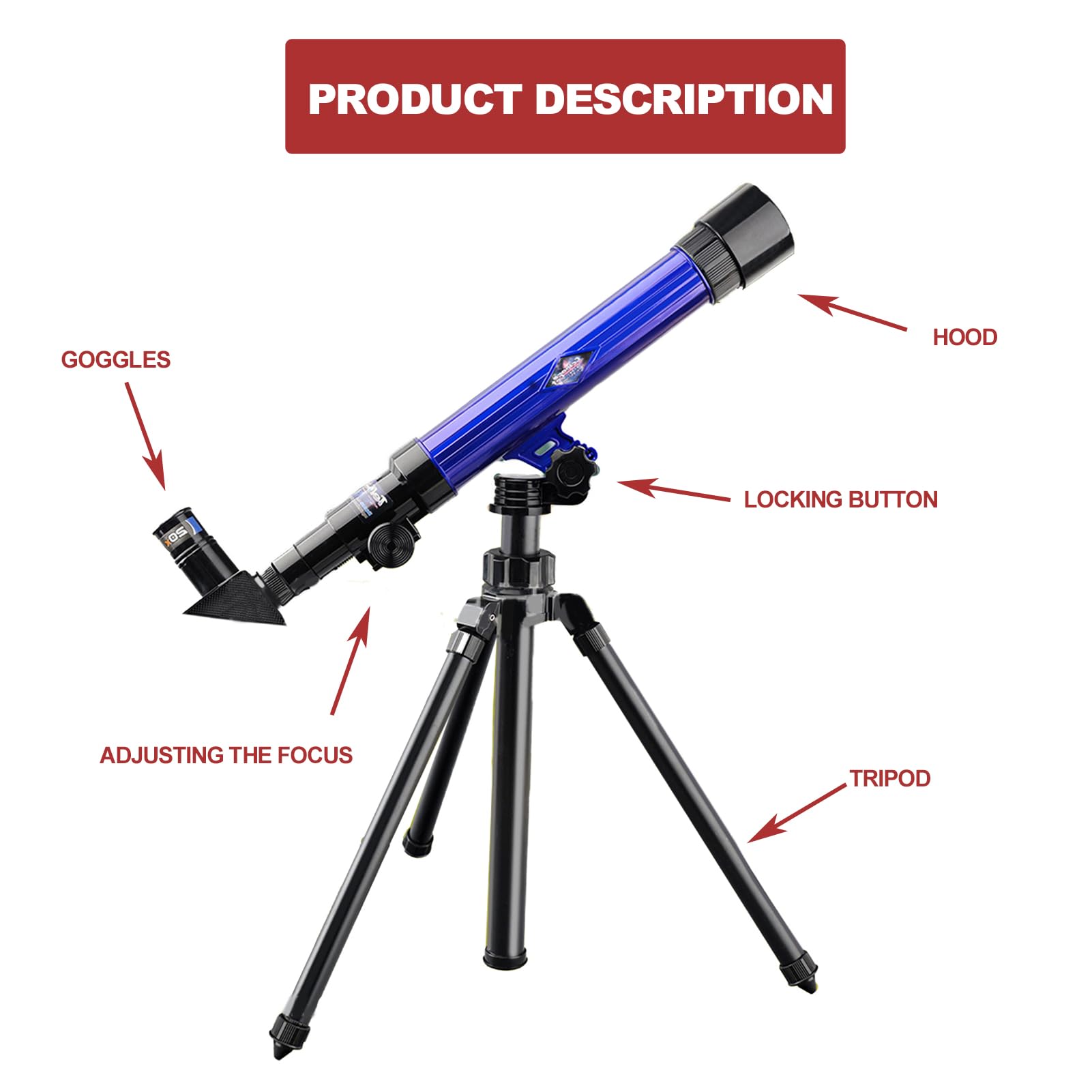 Telescopio para niños de 8 a 12 años – Brújula de deseos telescópica de astronomía para principiantes, aumento de 20 x 30 x 40 x, portátil para viajes, regalo y juguete para niñas y niños (azul) 5