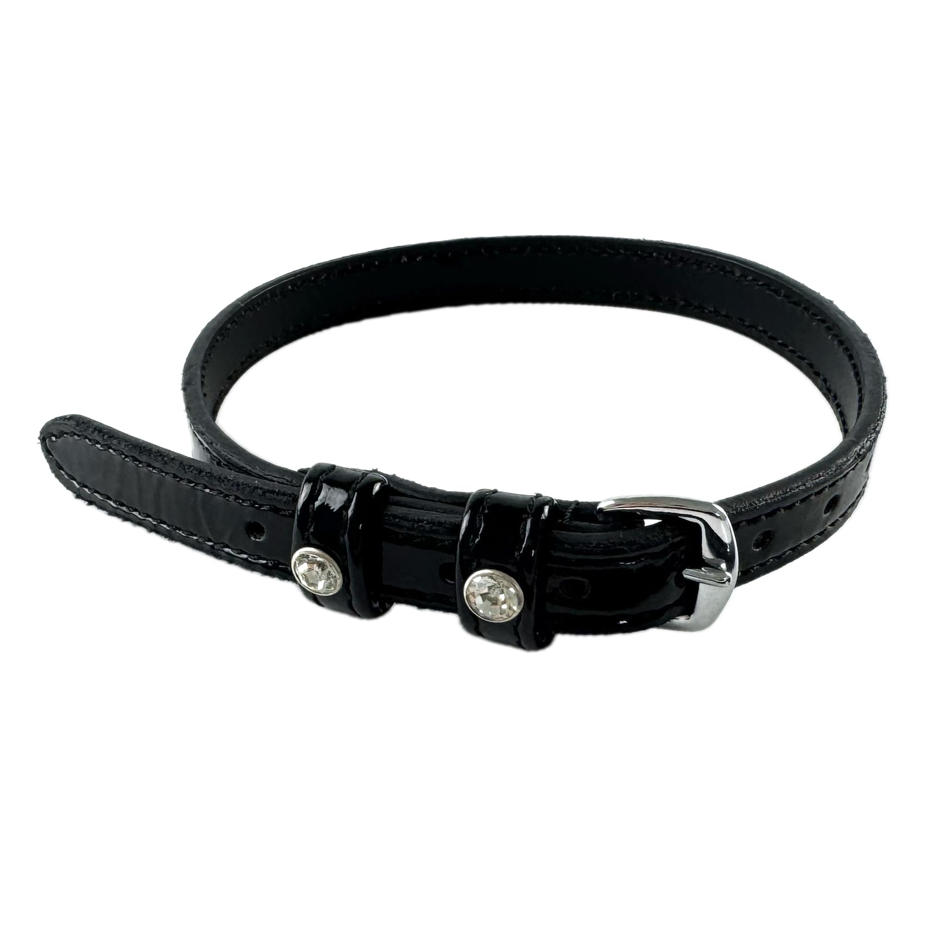 Equine Smile ES4011 Spur Straps Rhinestone Crystal Patent Leather Shiny Accessories Riding Spur Straps Fixing Riding Spurs High-Quality Leather Straps Elegant Design Pair (Black Patent Leather/White