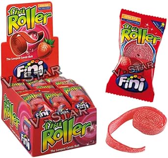 FINI Roller Fruit Flavoured Fizzy Strawberry Rollers Belts Bubblegum Retro Sweets Full Box 40 Pieces - VSTAR