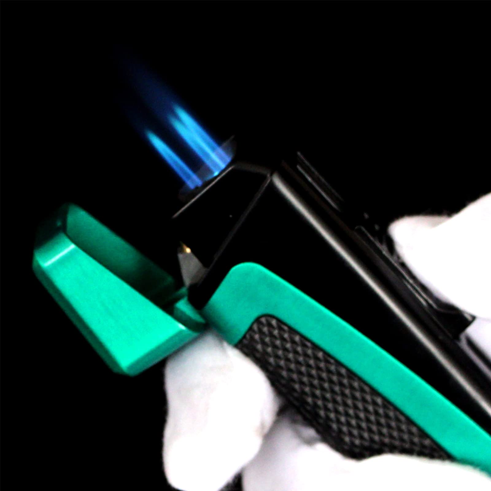 Encendedores de Cigarros a Prueba de Viento Antorcha Ajustable de Metal Encendedor de Butano 3 Llama Azul Azabache Encendedor de Gas Recargable con Punzón (sin Gas),Blue