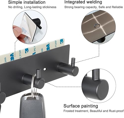 Miniatura 2 de Ganchos para llaves de pared, soporte autoadhesivo para llaves de pared con 2 cintas autoadhesivas, soporte para llaves sin daños para pared con 4