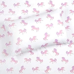 Kids Rule 4-Piece Pink Shaded Unicorn Sheet Set for Girls Kids - 1 Full Flat Sheet 1 Full