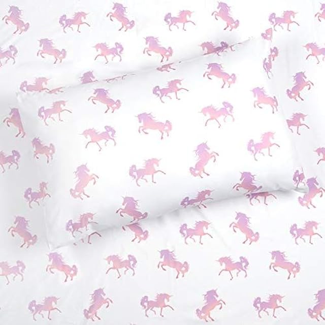 Kids Rule 4-Piece Pink Shaded Unicorn Sheet Set for Girls Kids - 1 Full Flat Sheet 1 Full