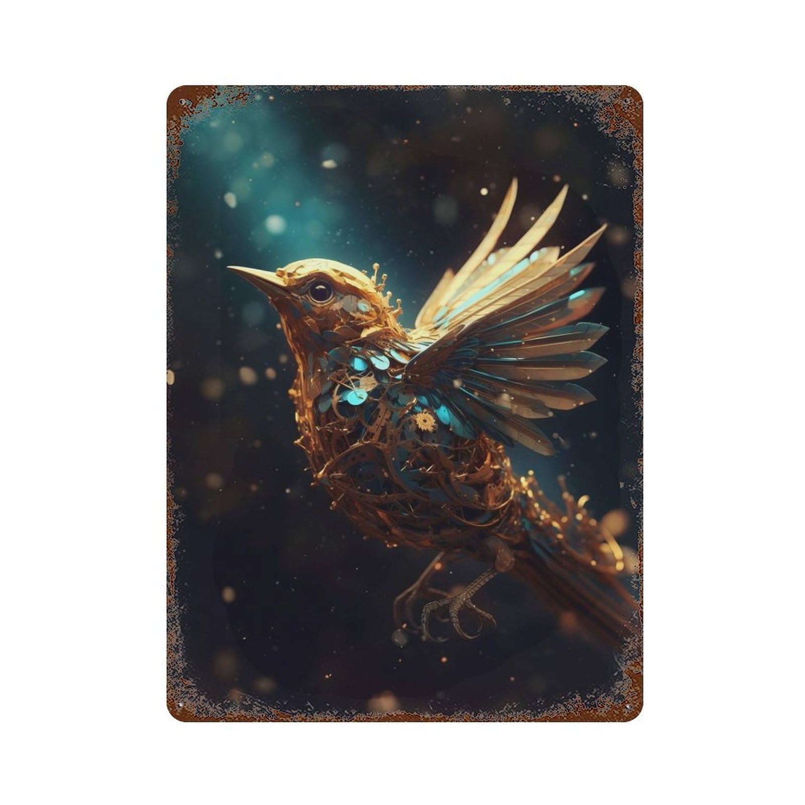 Garage Style Glowing Sparrow Aged Metal Wall Plaque 15.7"x11.8", Farmhouse Wall Decor for Bar And Workshop