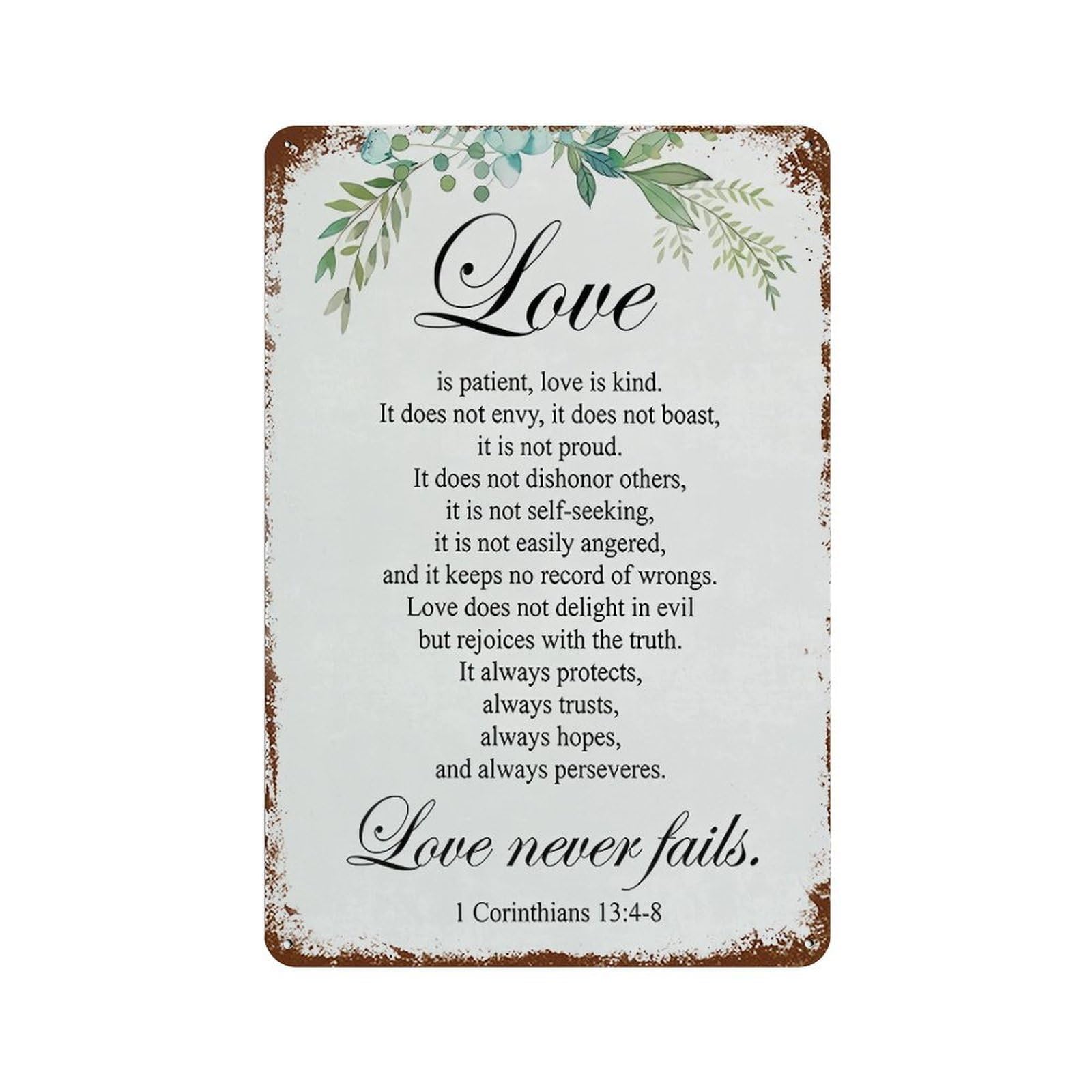 xiaoxiaoshen 1 Corinthians 13 4 Vintage Christian Wall Decor Art Metal Tin Poster Modern Home Decor Art Home Bar Shop Decorations Vintage Sign 30x20cm