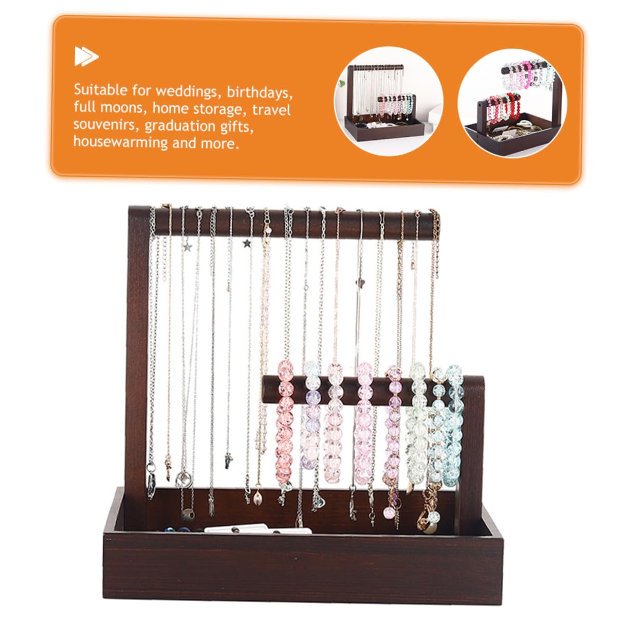 Healeved Espositore Gioielli in Legno Marrone per Orologi e Braccialetti | Organizzatore da Tavolo, Uso Casa e Laurea, Struttura Resistente e Stabile