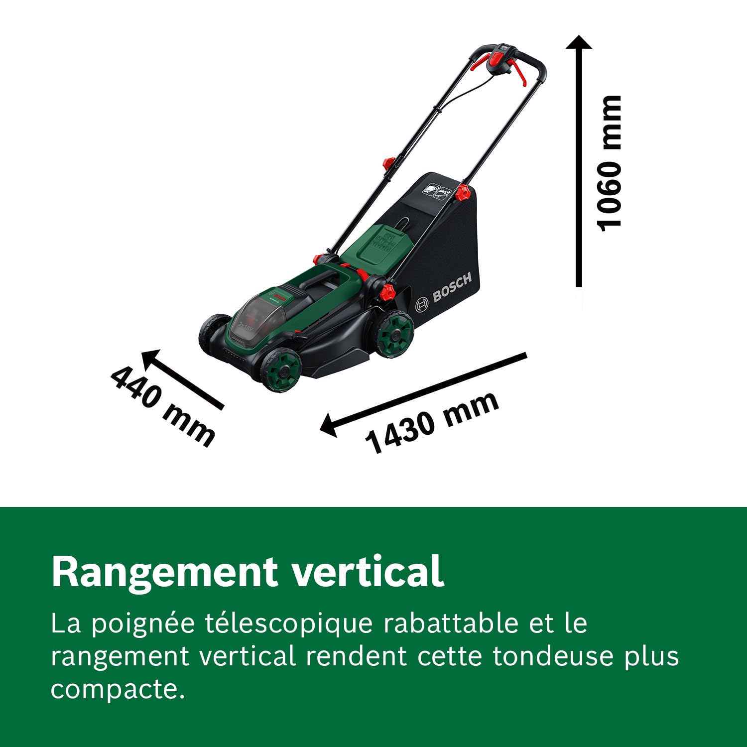 Bosch Tondeuse à Gazon sans-Fil ROTAK18V2-38 (Largeur de Coupe: 38 cm, Hauteur de Coupe: 30-75 mm, Sac de ramassage en Tissu de 40 l, Accessoire de Mulching, sans Batterie)