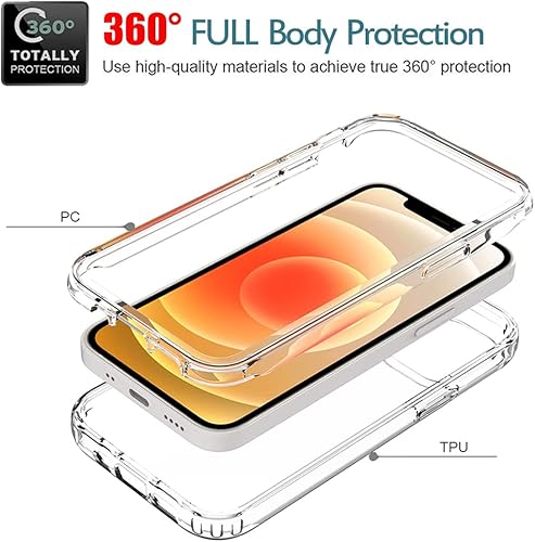 Miniatura 3 de Funda para iPhone 12 Mini con protector de pantalla de vidrio templado, suave 360 de cuerpo completo, a prueba de golpes, híbrida, transparente,
