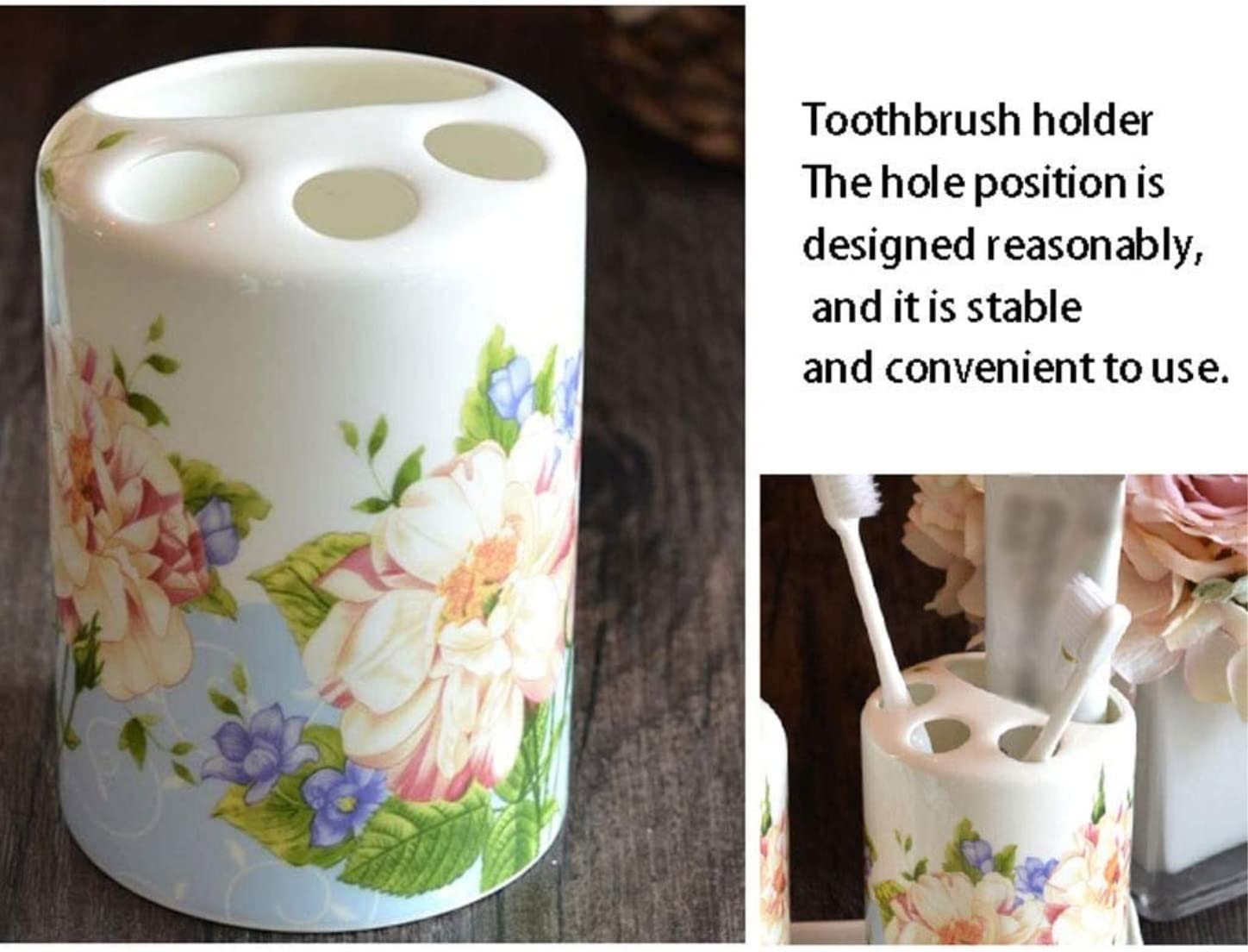 Zestaw Dozowników Mydła Zestawy Akcesoriów Łazienkowych Nowoczesny Design 5-częściowa Łazienka Ceramiczna Mydelniczka Dozownik Do Mydła Uchwyt Na Szczoteczki Zębów Łazienka(Blue)