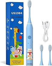 US1984 Sonic Electric Toothbrush for Kids with 5 Modes, 3 Brush Heads & Rechargeable Battery, Ultra Soft Nylon Bristles, IPX7 Waterproof, Electric Power Tooth brush (Blue)