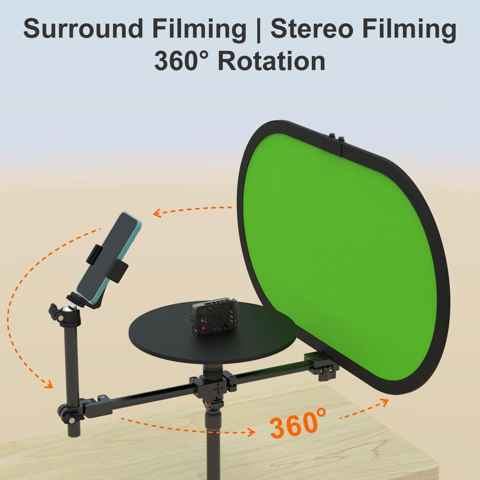 Fabater Obrotowy Rig do kamery 360°, profesjonalny obrotowy stół fotograficzny, regulowane ramię do lustrzanki cyfrowej lub smartfona, przenośna obrotowa platforma wideo Spinner