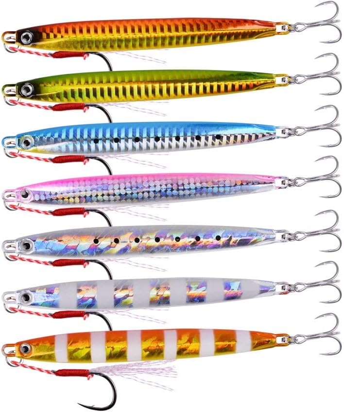 7pcs/lot Long Metal Jig Fishing Lure Slow Cast Jigging Spoon 10G 20G 30G 40G 60G Artificial Shore Metal Bait Sea Tackle