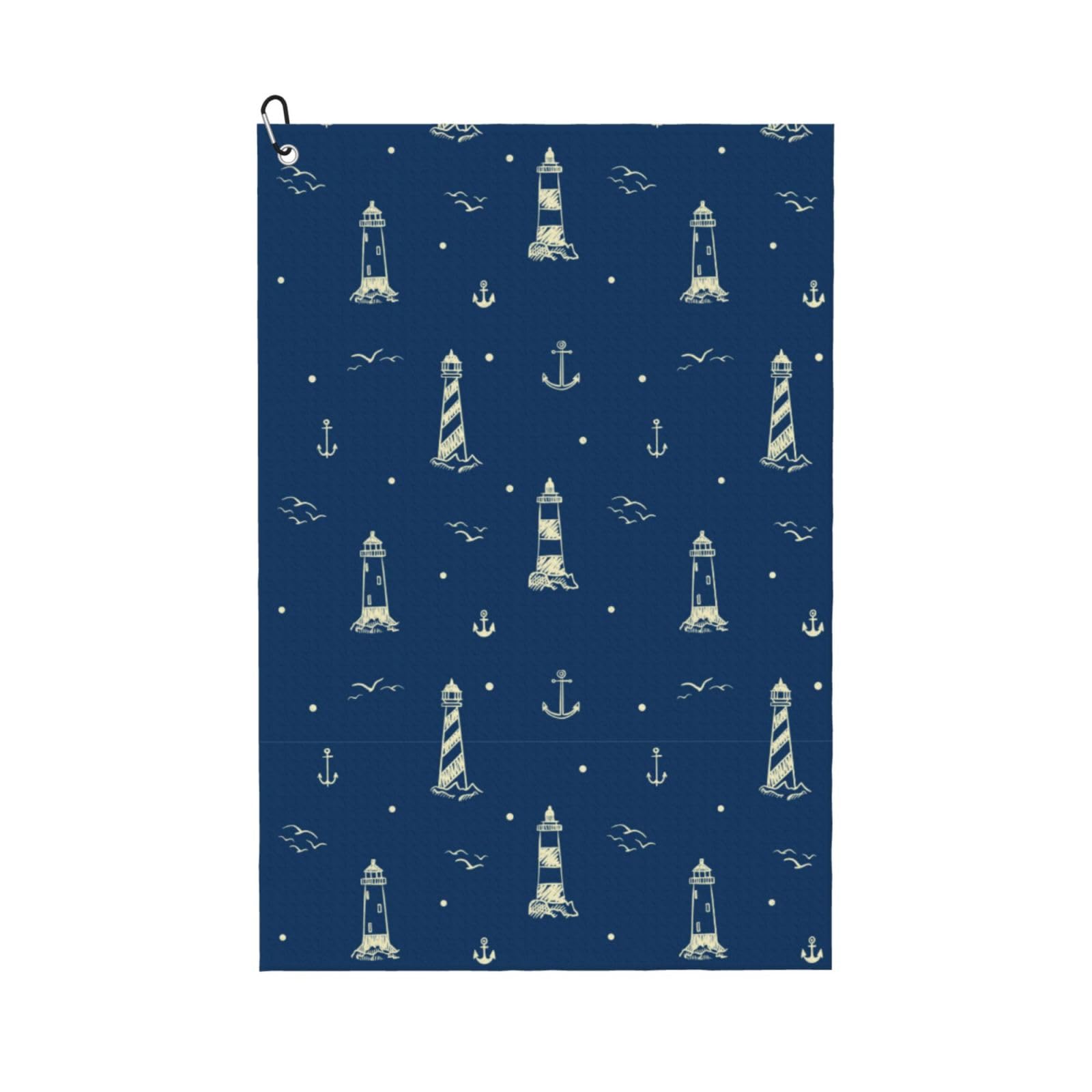 AOOEDM Lighthouses and Anchors Print Golf Towel with Carabiner Clip Absorbent Microfiber Golf Towel for Cleaning Golf Ball Club Putter Iron for Golf Bag Trolly Belt Loop 16" X 24"