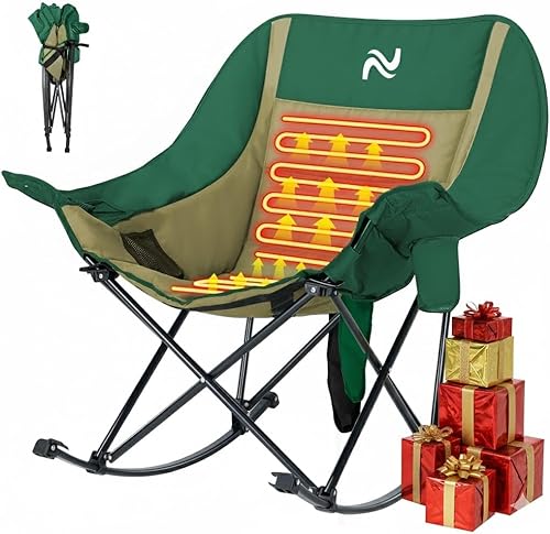 ABORON Silla mecedora de gran tamaño para adultos, silla de césped plegable totalmente acolchada para exteriores con bolsa enfriadora y bolsillo