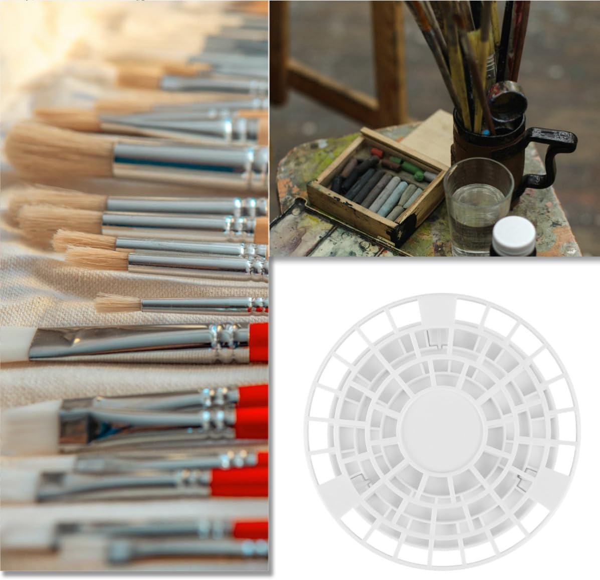 NOLITOY 46-holes Paint Brush Organizer Rack, Beige Plastic Painting Pen Stand with Simple Style, Easy to Use Paint Brush Storage Shelf for Home and Art Studio