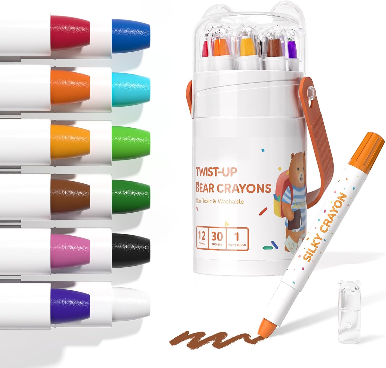 JUPITEARTH Twist Crayons for Toddlers 1-3, Silky Toddler Crayons, 12 PCS