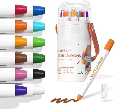 JUPITEARTH Twist Crayons for Toddlers 1-3, Silky Toddler Crayons, 12 PCS