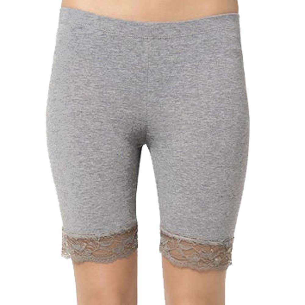 Elegance1234 Women's Charcoal Elegance Cotton Lycra Stretchy(Ref:2195 Laced) Trim Above Knee Cycling Shorts Active Legging With Lace Detail (X-Large, )