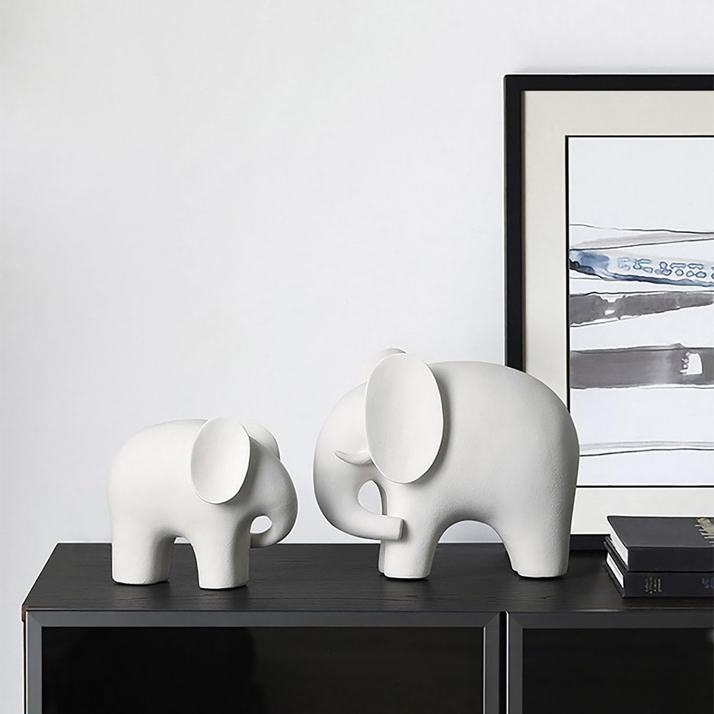 Statuetta Decorativa in Ceramica a Forma di Elefante, 2 Pezzi Statuette Elefante,Moderno Statua di Elefante,Impermeabile Scultura Moderna,Scultura Ornamenti per Decorazione del Giardino,White