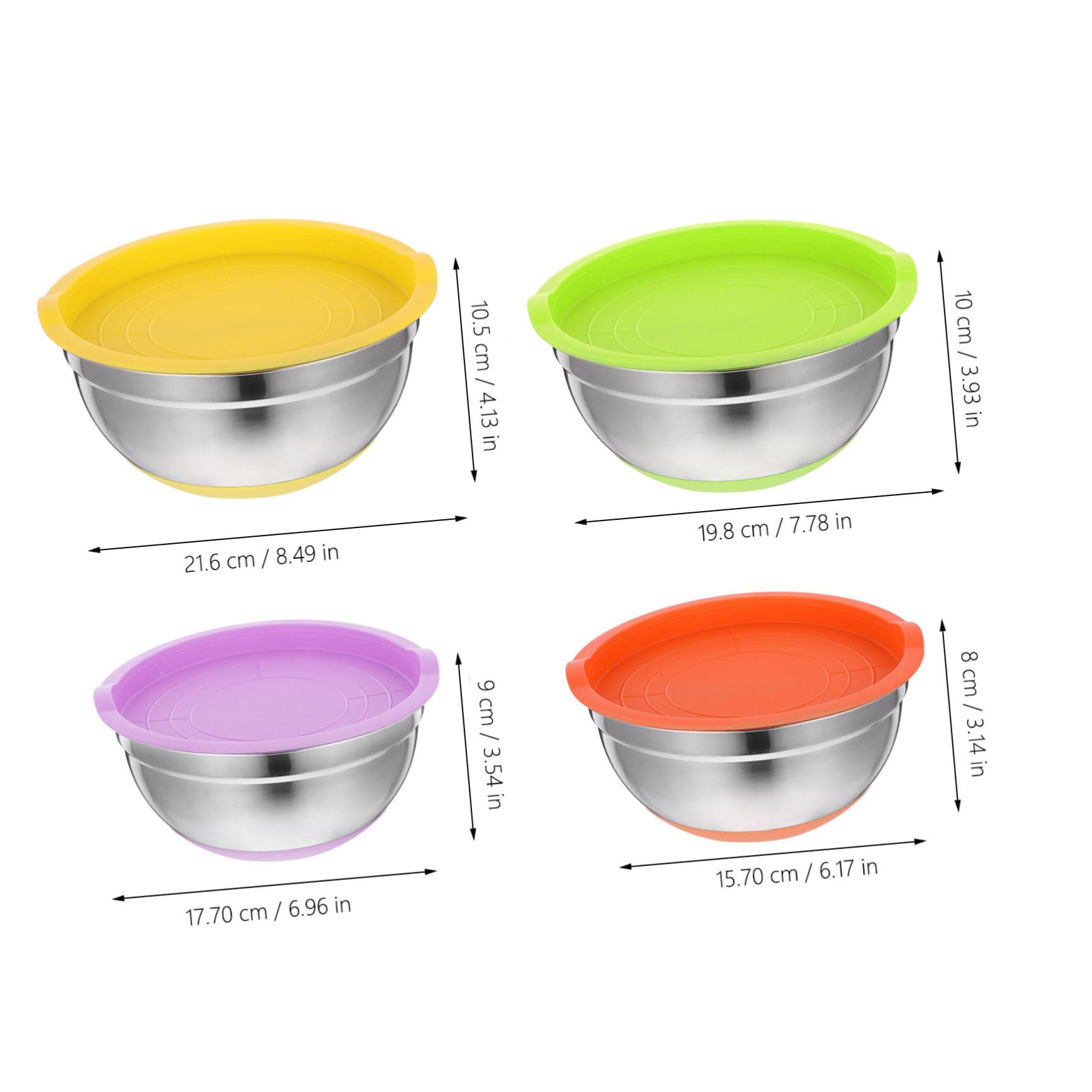 DOITOOL 4 Stück Edelstahlschüssel Schalen aus Edelstahl für Backen mit Deckel Salat Schüssel Gemüse Schüssel Speise Nudel Multifunktionale Küche Salat Zubehör Wiederverwendbare