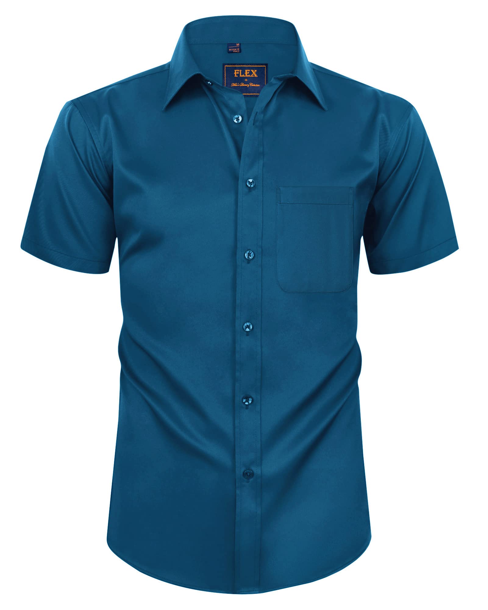 Alimens & Gentle Mens Short Sleeve Dress Shirts Wrinkle Free Solid Casual Button Down Shirts with Pocket (Size L )