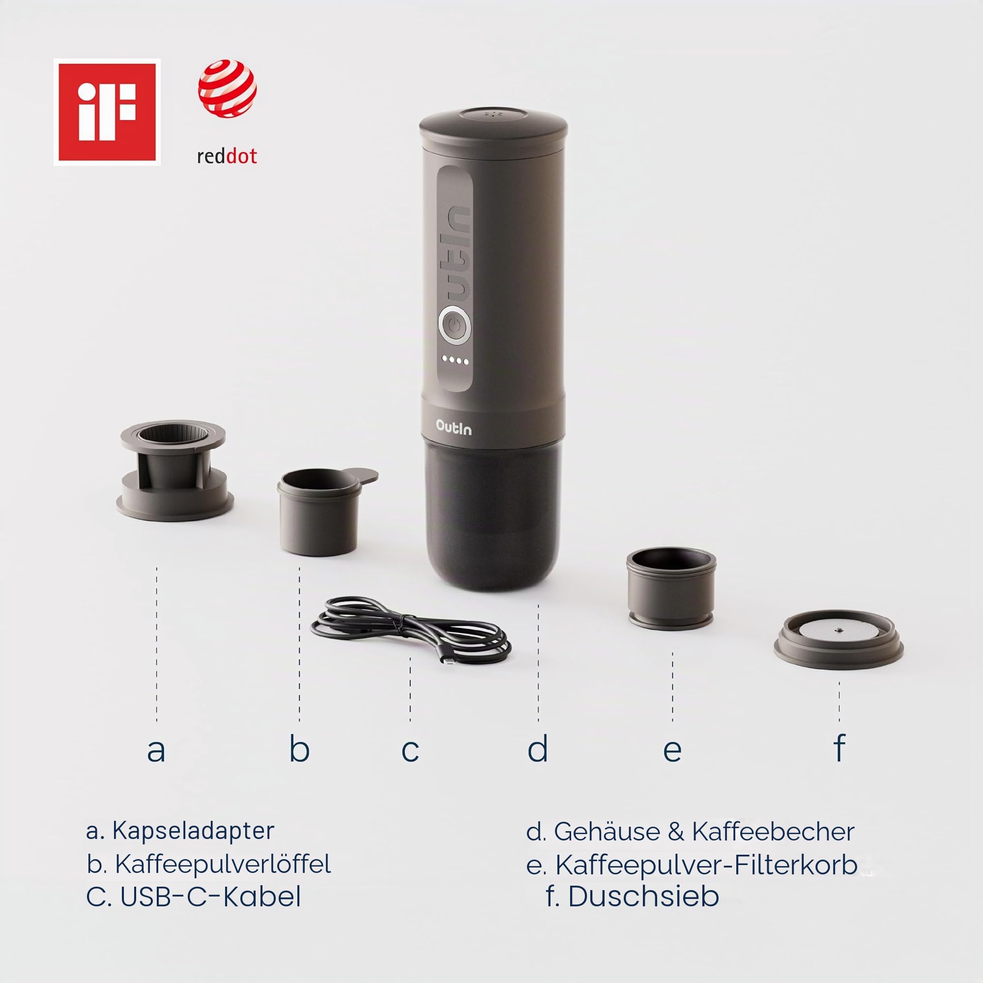 OutIn Nano tragbare Espressomaschine und OutIn Fino tragbare elektrische Kaffeemühle im Set