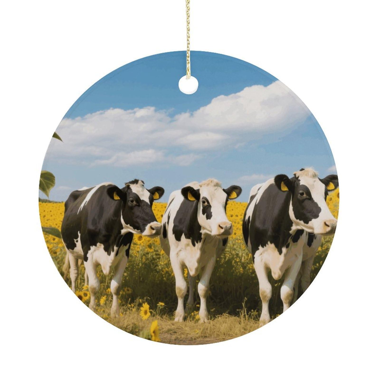 Personalized Christmas Ornaments 2025 Ceramic Hanging Cow Ornaments with Gold String Double-Sided Vintage Holiday Decorations for Tree Mantel Tabletop Xmas Party Favors