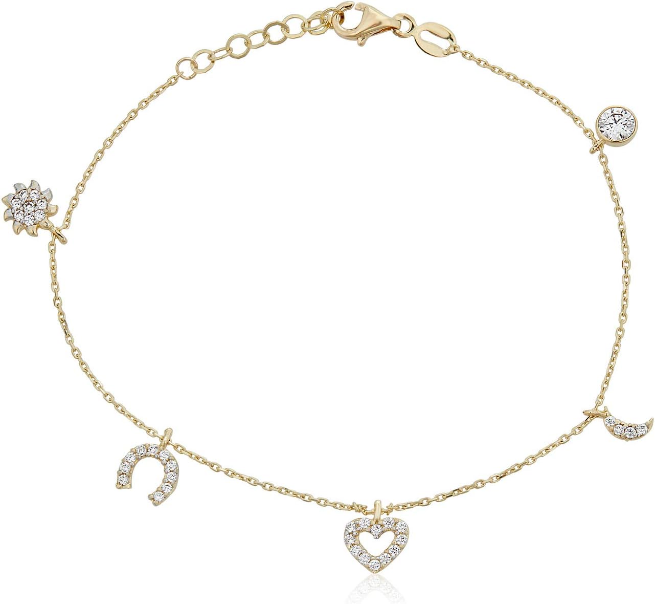 AVORA 10K Yellow Gold Simulated Diamond CZ Multi Charm Bracelet : 8"