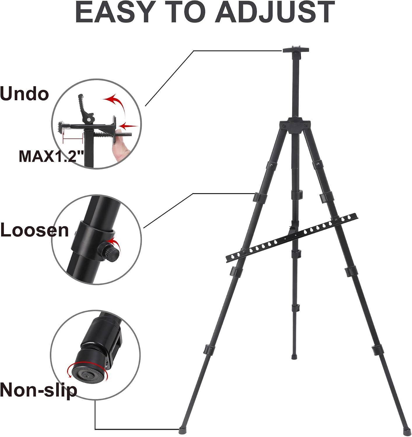 DANMO Easel Stand for Painting Canvas Art Easel for Table Top & Floor 17" to 56" Adjustable Aluminum Easel with Portable Bag Black
