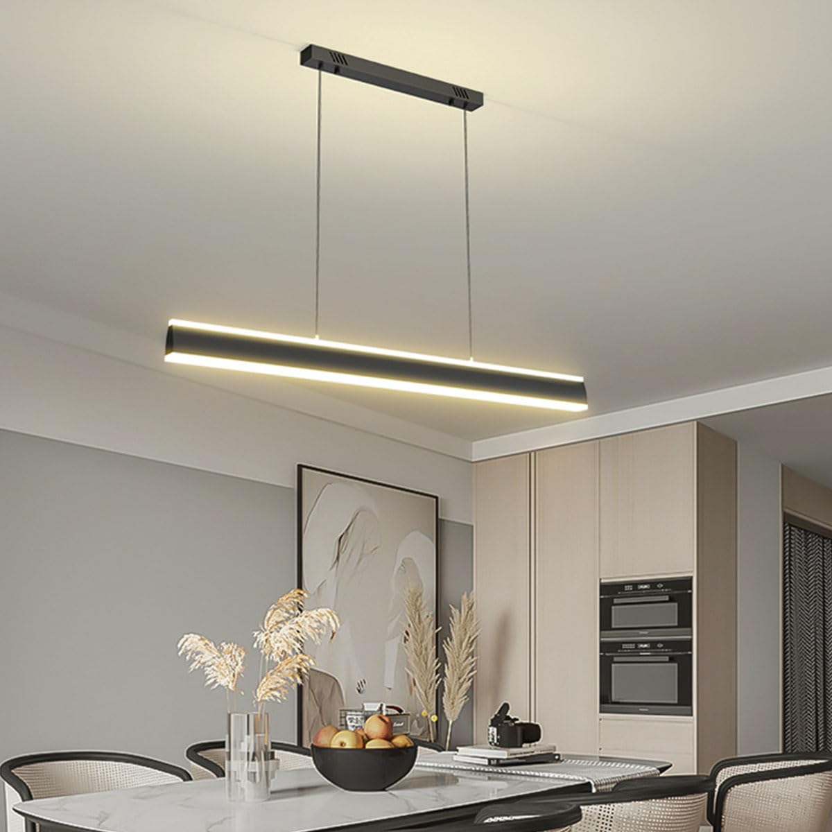 Aleaty LED Pendant Lamp Dining Table Chandelier Dimmable Pendant Lamp LED Linear Pendant Lamp with Memory Function 3000k-6500k Modern Contemporary Pendant Lamp for Conference Hall (Black, L80cm)