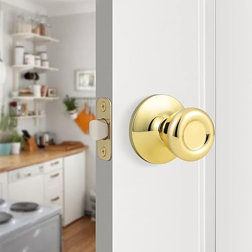 Miniatura 5 de GOBEKOR Paquete de 1 perillas para puerta de paso, pomos interiores de latón pulido sin llave, pomos de puerta de armario, pasillo, pomo de paso de