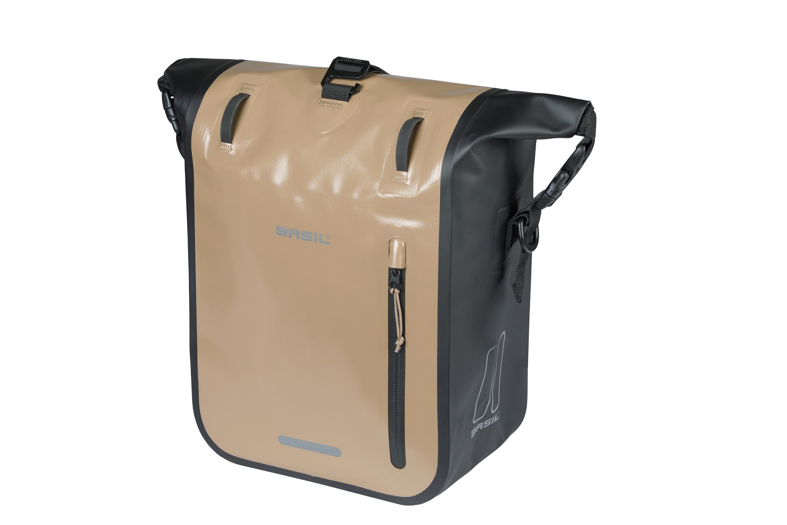 Basil Rivo Single Bicycle Pannier Rack - Waterproof 12-15L - Reflective - Made of Tarpaulin - with MIK Hooks - 25 x 14 x 38 cm - Sand