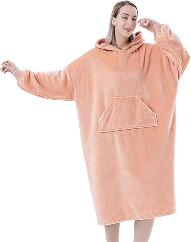 Vista 7 de Sioloc - Manta con capucha de gran tamaño para mujeres/niños/hombres, sudadera con capucha de sherpa extragrande y acogedora Azul marino