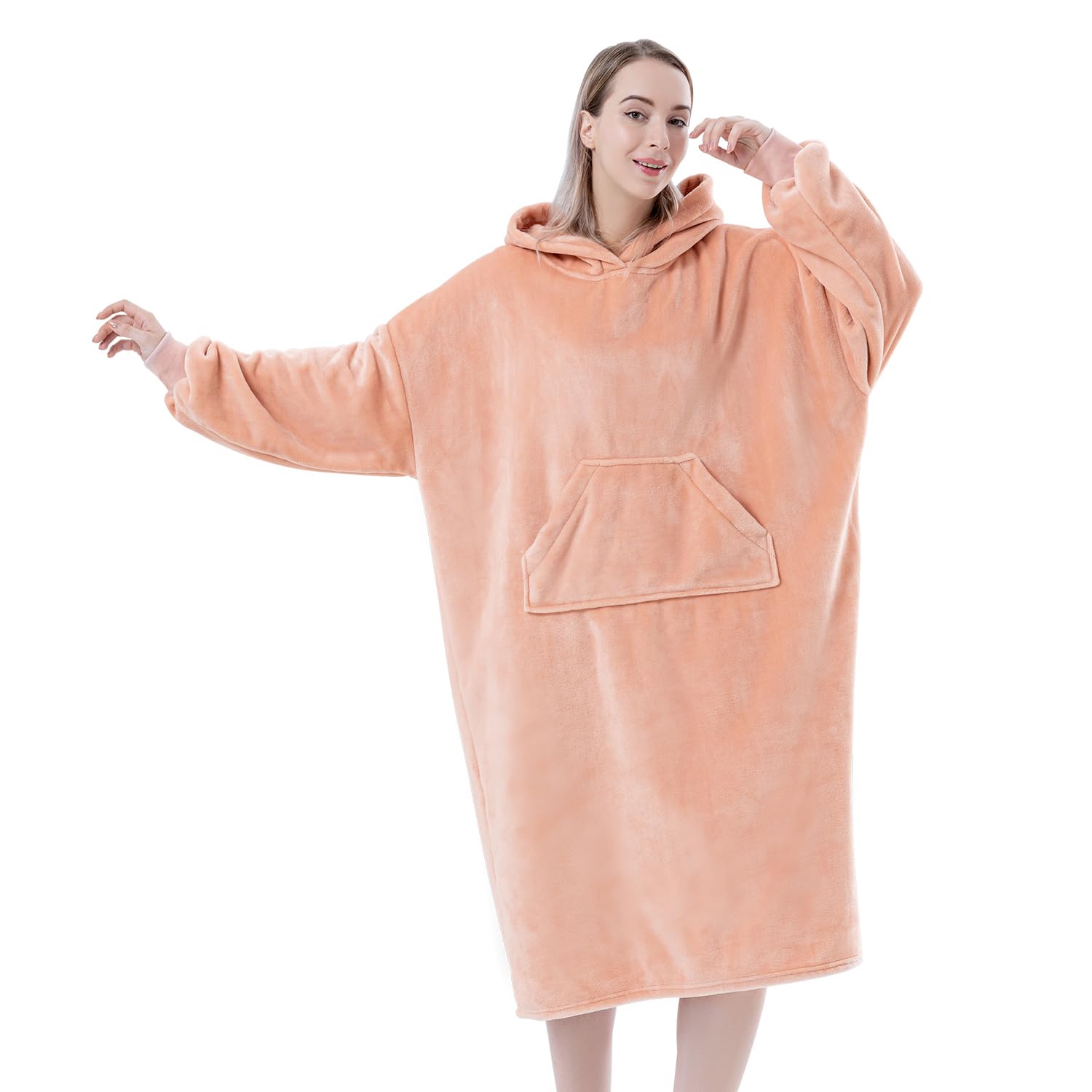 Sioloc Wearable Blanket Hoodie for Women/Kids/Men, Oversized & Cozy Sherpa Lined Hoodie Sweatshirt Blanket(Pink,Long)