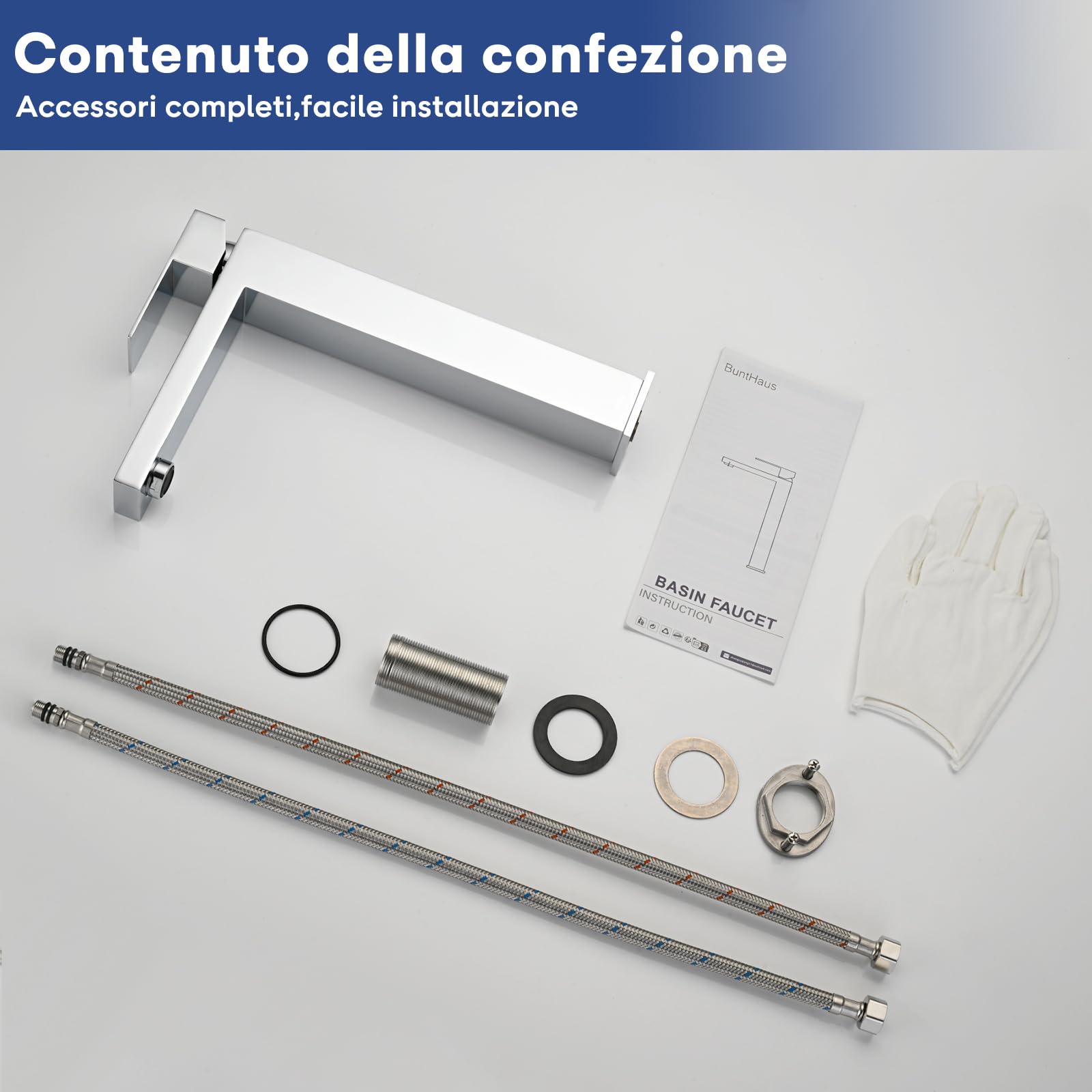Rubinetto da Bagno Cromato, Miscelatore Lavabo Alto, Rubinetto Lavabo per Bagno, Miscelatore Acqua Calda e Fredda Regolabile, Acciaio Inossidabile (Argento)