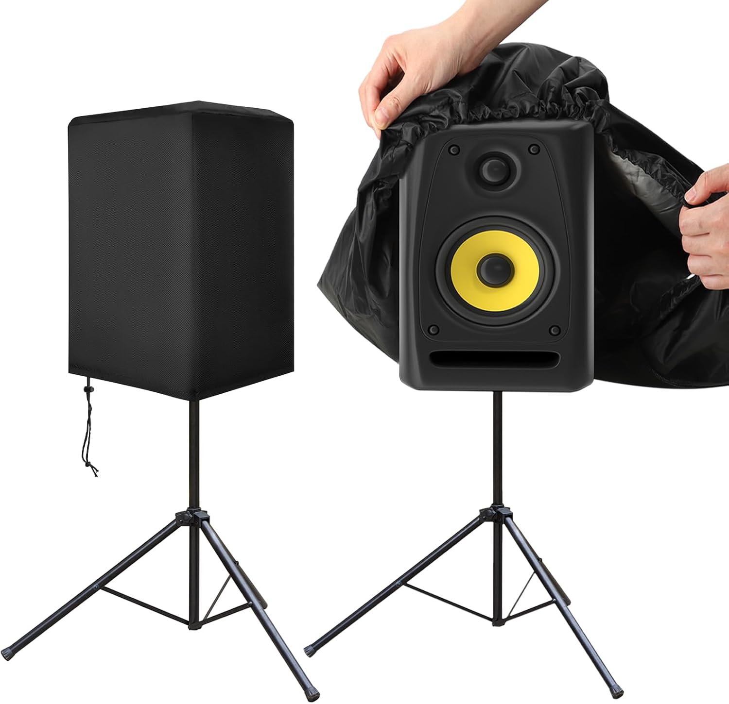 2 Pack 12 Inch Speaker Covers , Oxford Fabric PA/DJ Speaker Stand Cover , Weatherproof Outdoor Waterproof UV Protection Dustproof Open-Bottom Design (Black)