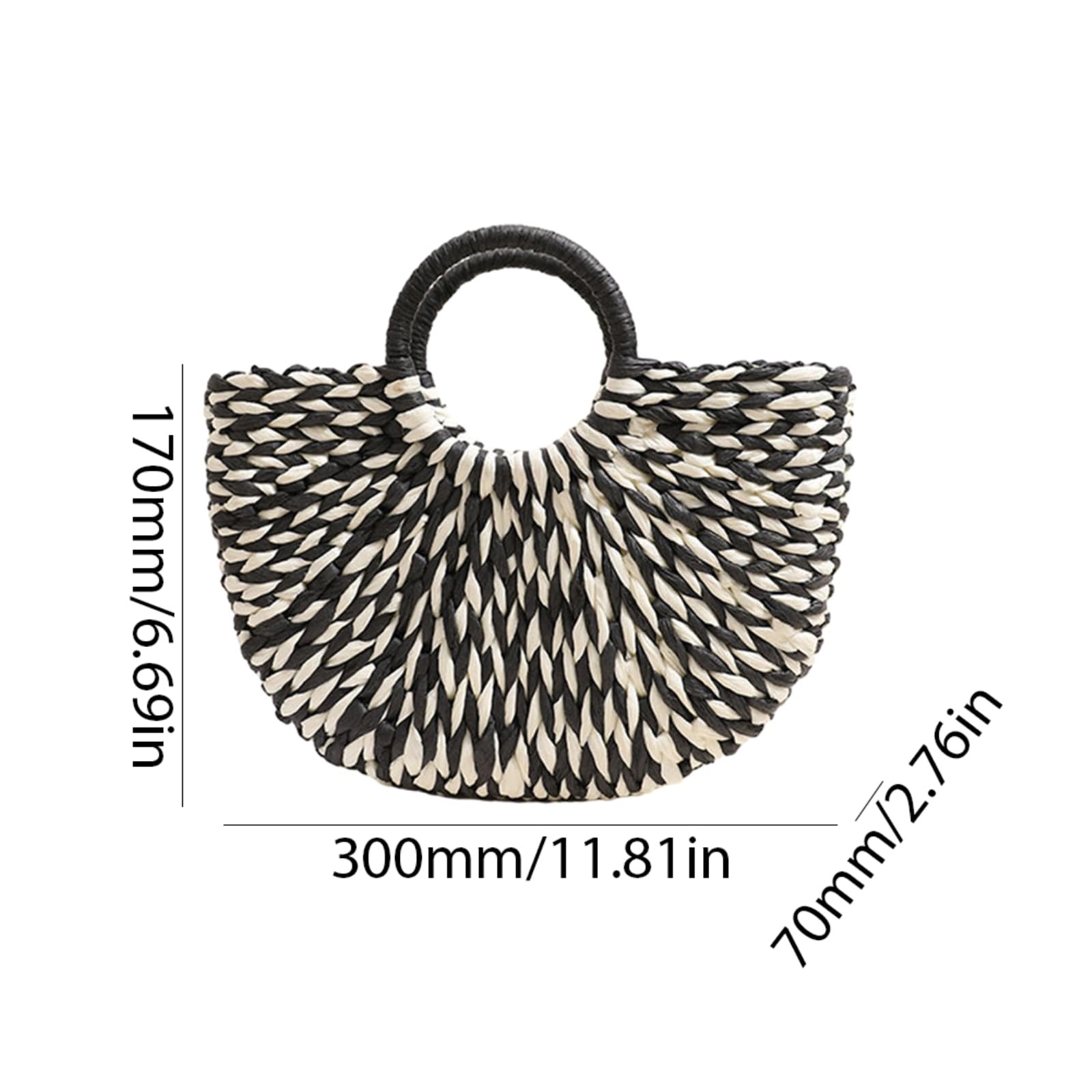Borsa di Paglia Donna Viaggio Casual Grande capacità Tessuta Fatta A Mano delle Donne, Semicircolare-Green