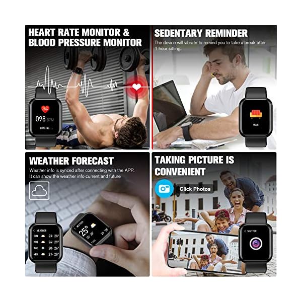 Pradory Smart Watch,Fitness Watch Activity Tracker with Heart Rate Blood Pressure Monitor IP67 Waterproof Bluetooth Smartwatch Touch Screen Sports Tracker Watch for Android iOS Phones Men Women Black