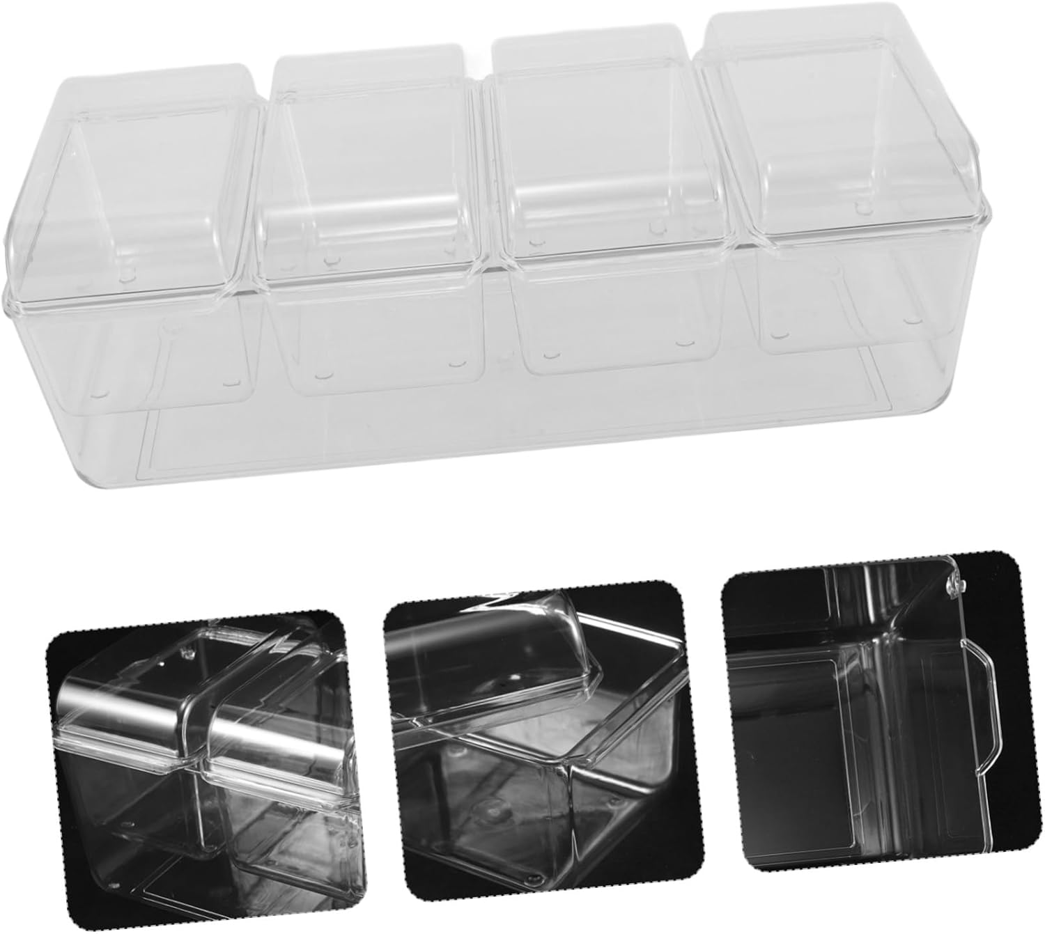 Cabilock 1set Chilled Condiment Server with Tongs and Forks Multi-compartment Refrigerator Organizer for Fruits and Salads Clear Condiment Dispenser with Removable Ice Tray for Home and